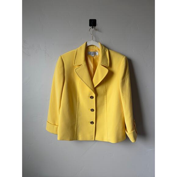 VTG Tahari Arthus S. Levine Yellow Blazer Sz 12 Career Business Office Teacher - Picture 3 of 6